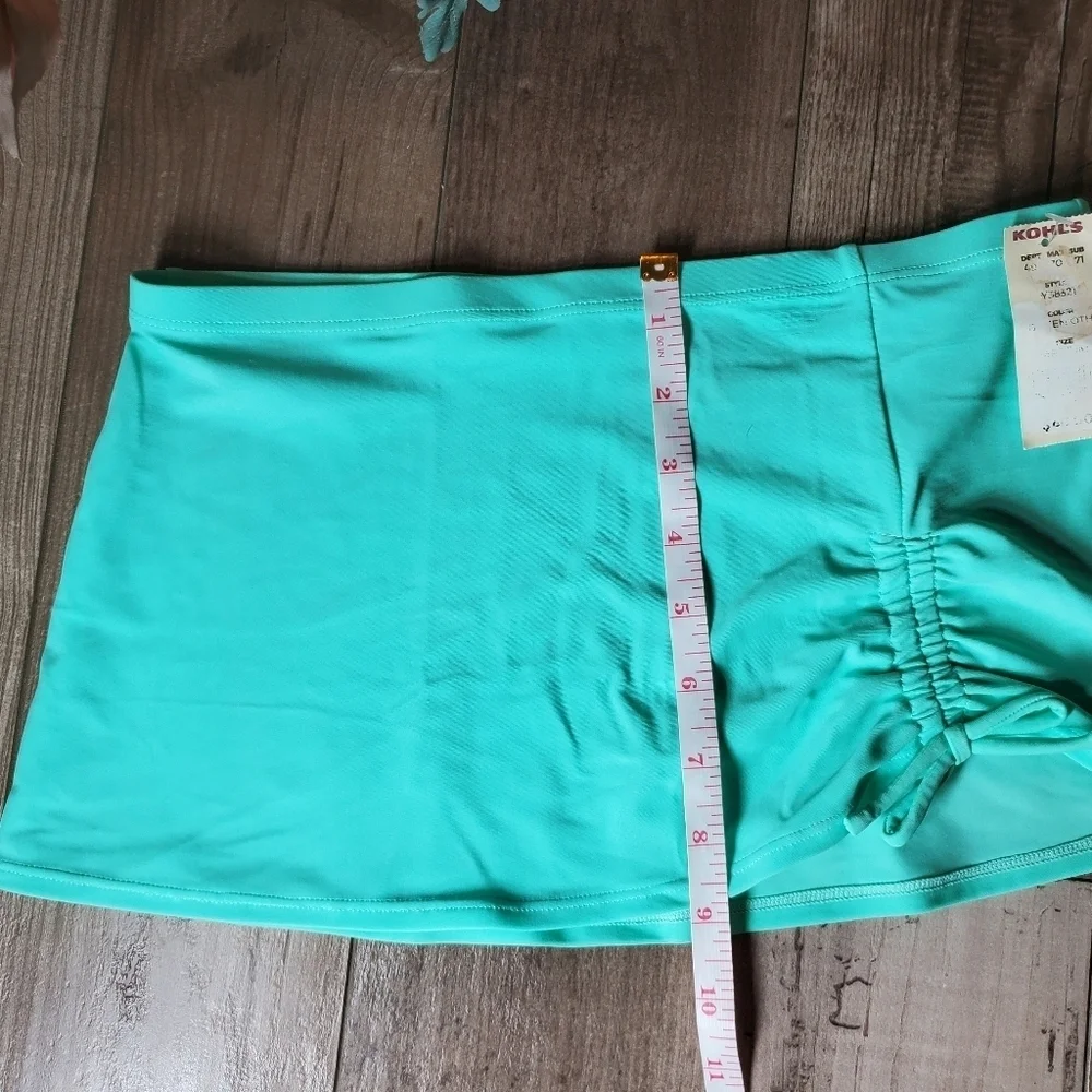NWT ZEROXPOSUR Girl’s Turquoise Ruched Swim Skirt Coverup M 10 / 12